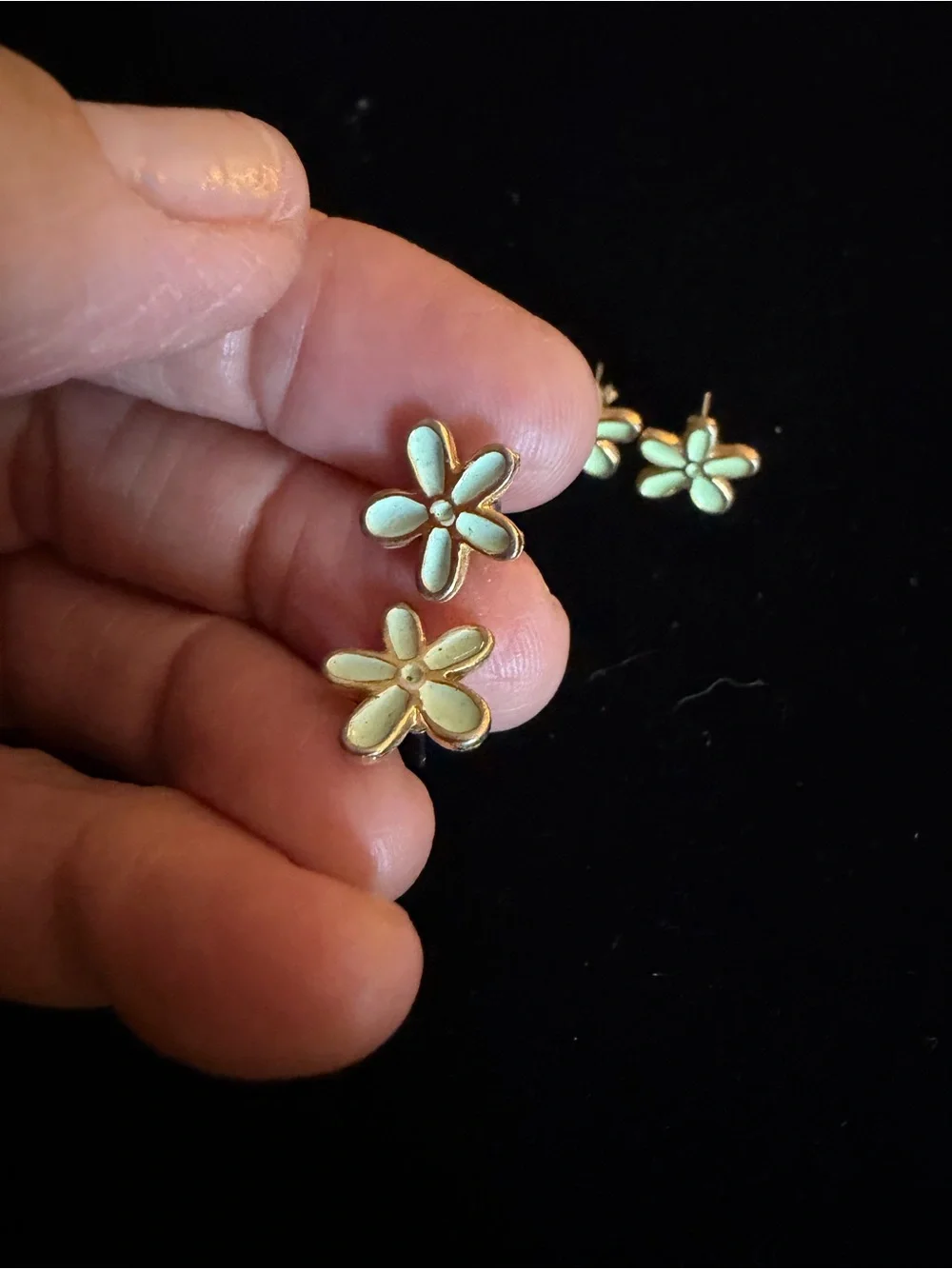 Gold & Mint Flower Stud Earrings (1st pair) baby blue Set (2nd pr) Women Jewelry